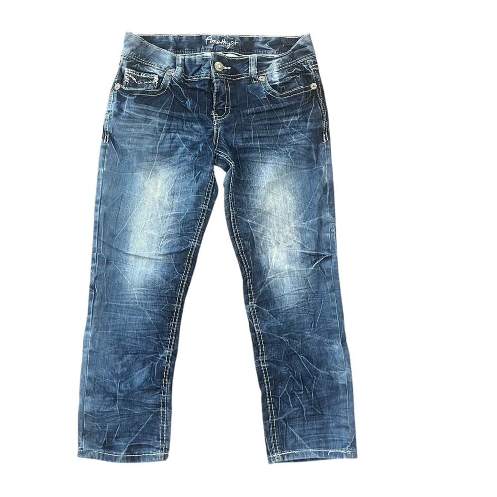 Amethyst Womens 9 Acid Wash Medium Wash Denim Capri Jeans